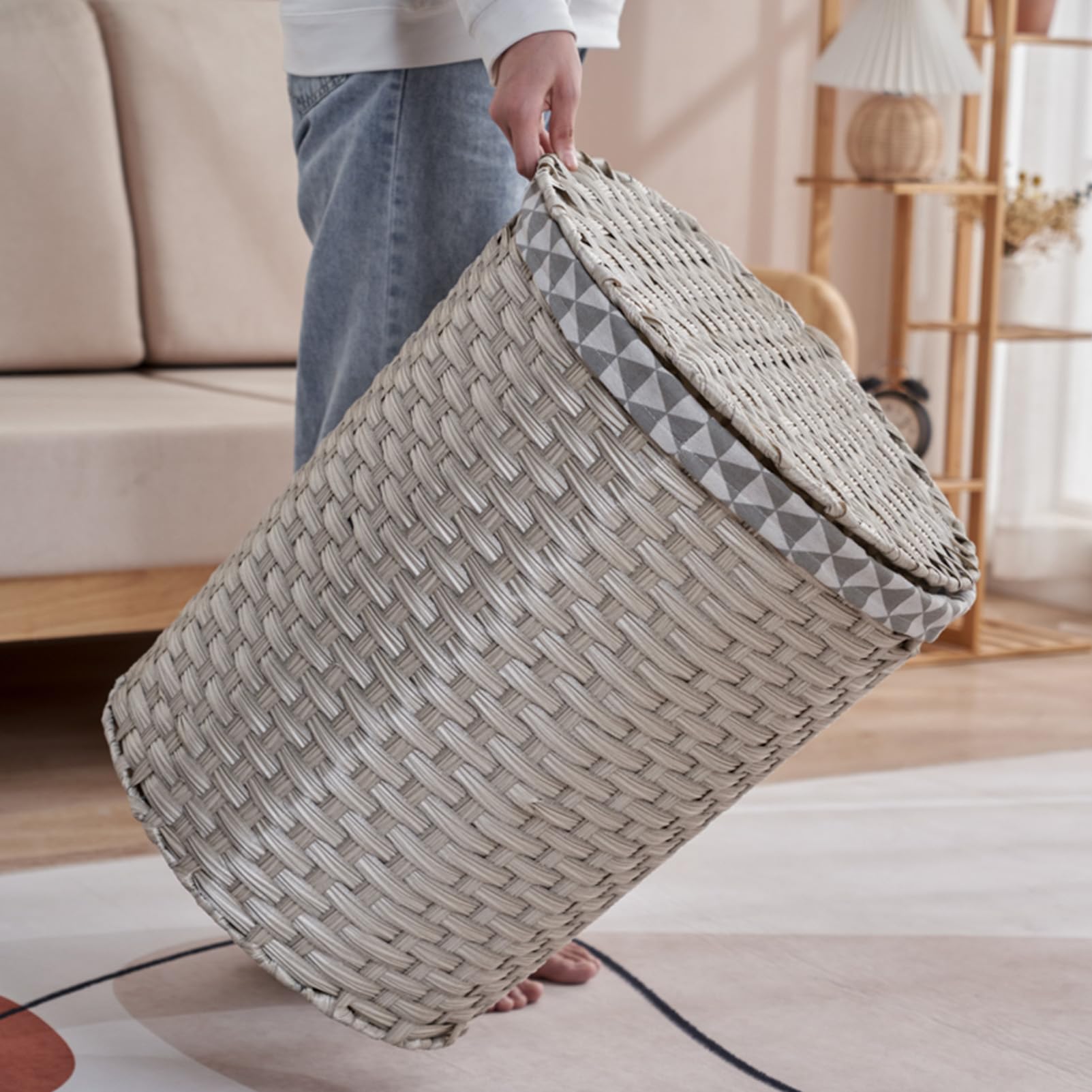 Cesto per la biancheria in rattan con coperchio, cesto per la biancheria sporca extra large, cesto portaoggetti per giocattoli sul balcone del bagno, cesto portaoggetti per la camera da letto, scato