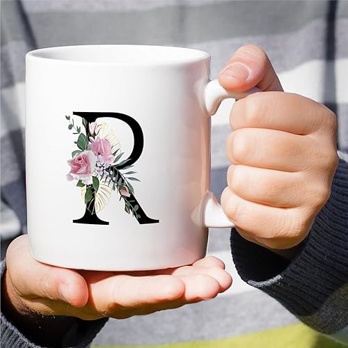 Miniatura 5 de Retreez Ramo botánico floral inicial A-Z con monograma del alfabeto, taza de café de cerámica de 11 onzas, agradecimiento, boda, regalos de