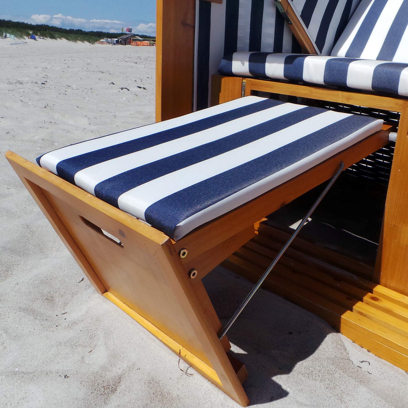 Swing & Harmonie LED - Strandkorb XXL - 118cm inkl. Abdeckcover Luxus Volllieger mit Solarmodul Ostsee Sonneninsel Rattan Möbel Polyrattan (grau/weiß - nadelstreifen)