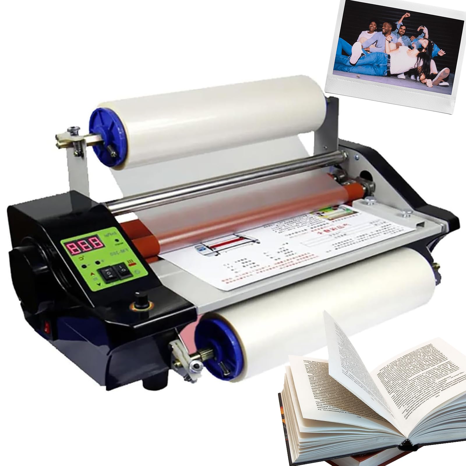 Macchina laminatrice, Laminatrice a caldo e freddo da 600 W, Regolazione temperatura 0-200 ℃, Larghezza di laminazione 0-35 cm per documenti, cartoline e foto