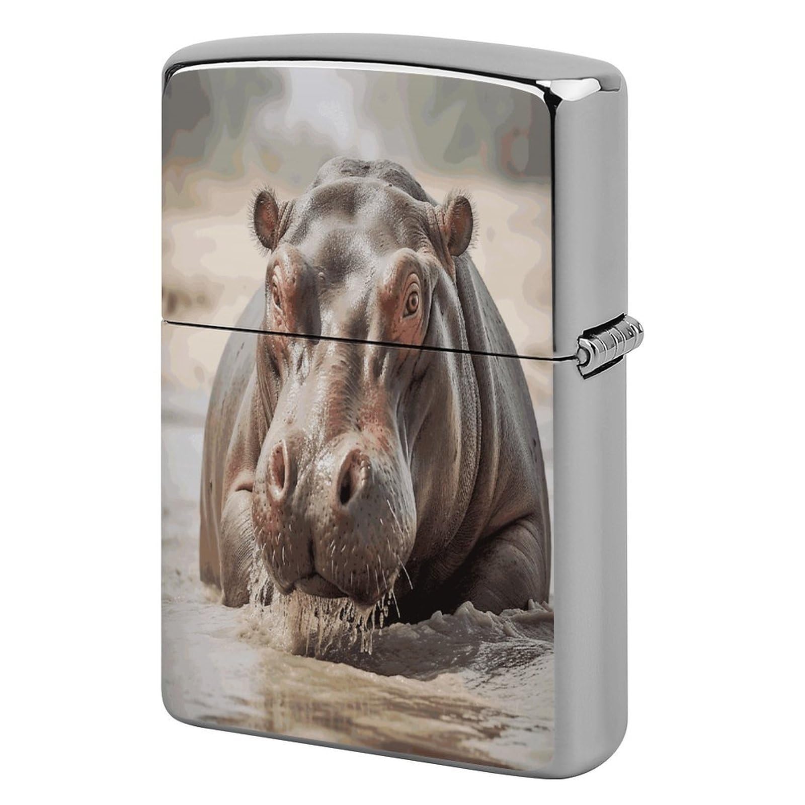 Btcowzrv Style Hippopotamus In Water Metal Lighter Case Sleeve Cover Holder