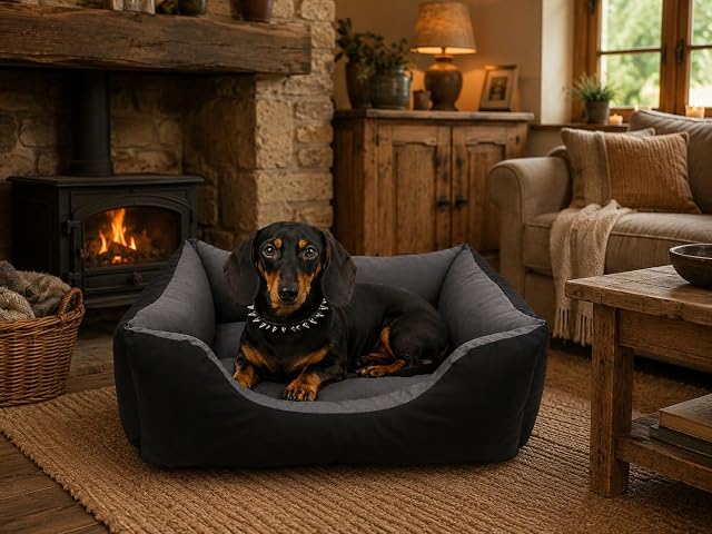 Foto 2 de 5 de MASCOTAS DAMA Cama Cuadrada Loneta Negro - Gris Sin Cojin (T1 40X30X19 CM)