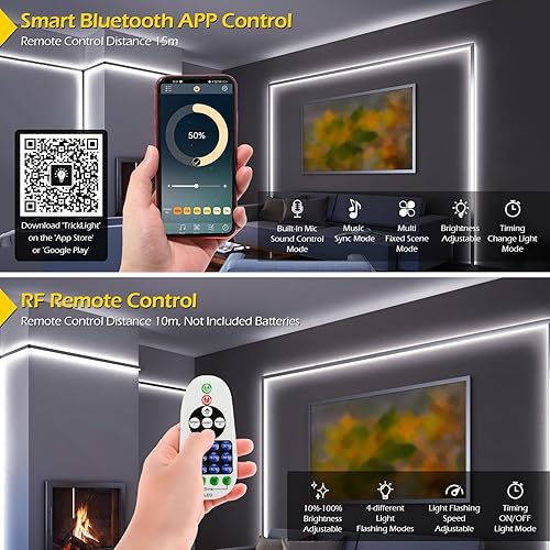 Miniatura 10 de Dyna-Living Luces LED blancas de 100 pies con aplicación Bluetooth y control remoto por infrarrojos, 200 unidades, 3 LED, 5730 SMD, módulo de luces