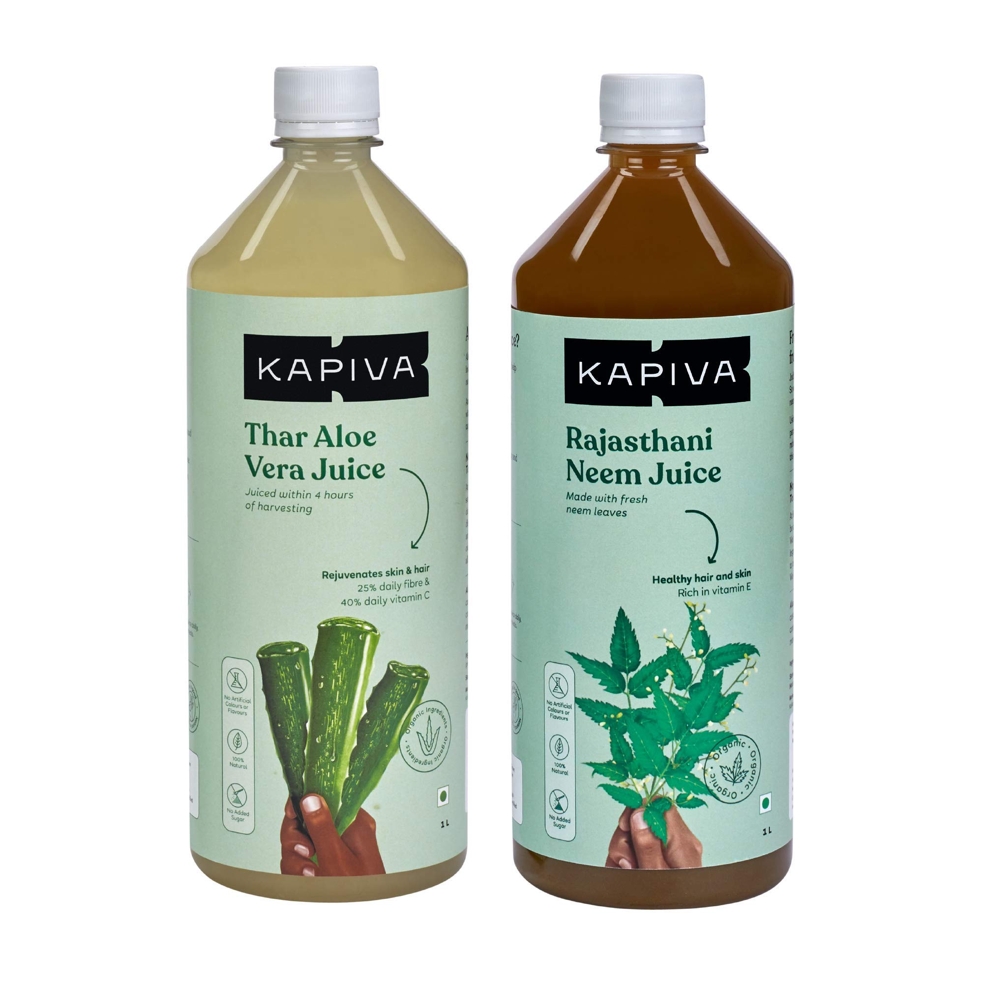 Kapiva Thar Aloe Vera Juice 1L + Kapiva Rajasthani Neem Juice 1L | Rich in Vitamin C, E and Fibre | Natural Juices | Maintain Healthy Skin and Hair