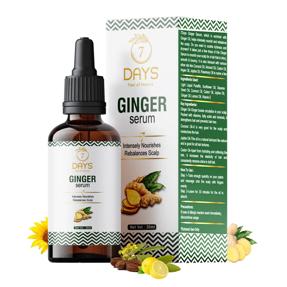 7DAYSNATURAL Ginger Hair Growth Serum for Strengthens Weak Hair with Ginger Oil & Sunflower Oil(30 Ml)
