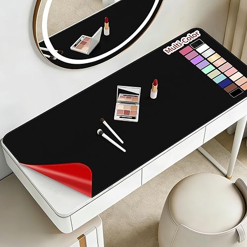 Vista 10 de Alfombrilla de maquillaje para tocador para proteger la parte superior del escritorio, 31.5 x 15.7 pulgadas, tapete de maquillaje de doble cara