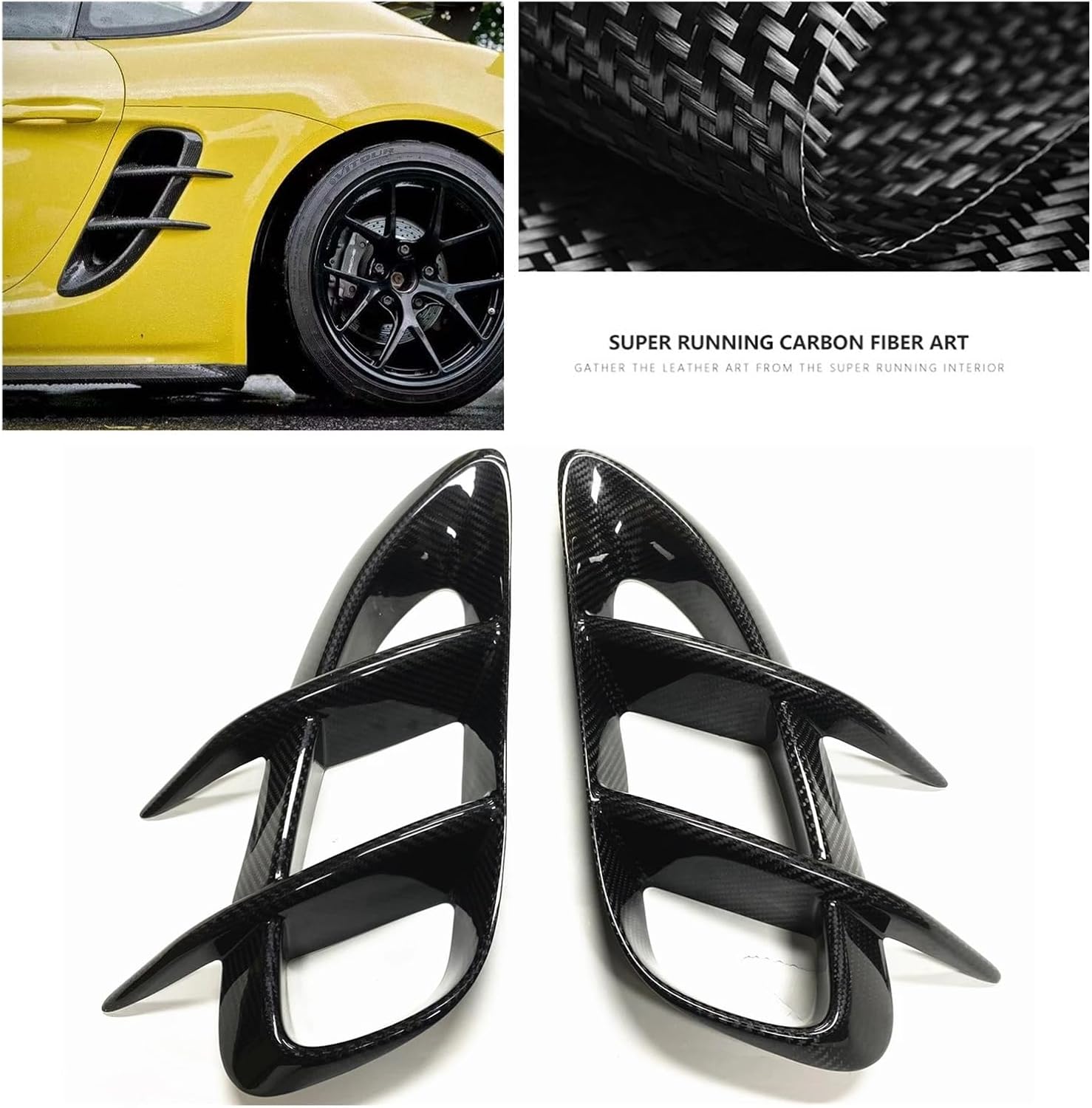 Car Side Hood Air Vent Trim Cover Compatible for Porsche 718 Boxster Cayman 2016-2020 Carbon Fiber Fenders out Scoop Intake Bonnet Frame