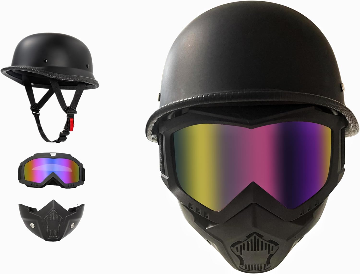 Airsoft Half Helmet with Face Mask, German Style Airsoft Helmet for Adult Men and Women, Lightweight Half Shell Retro Helmet