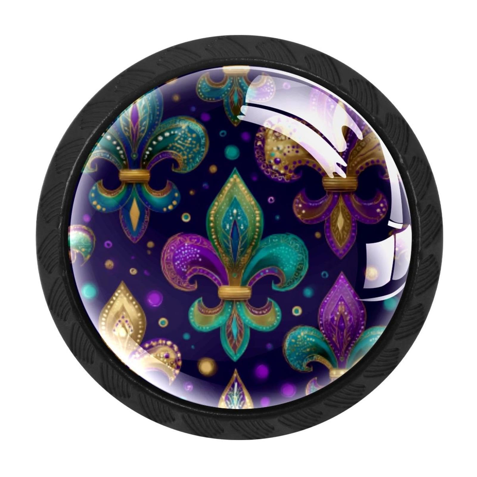 Chenzzzz Multicolored 05 Mardi Gras Fleur-De-Lis (1) Drawer Knobs Pull Handle Crystal Glass Circle Shape Cabinet Drawer Pulls Cupboard Knobs With Screws For Kitchen Cupboard Dresser Wardrobe Etc