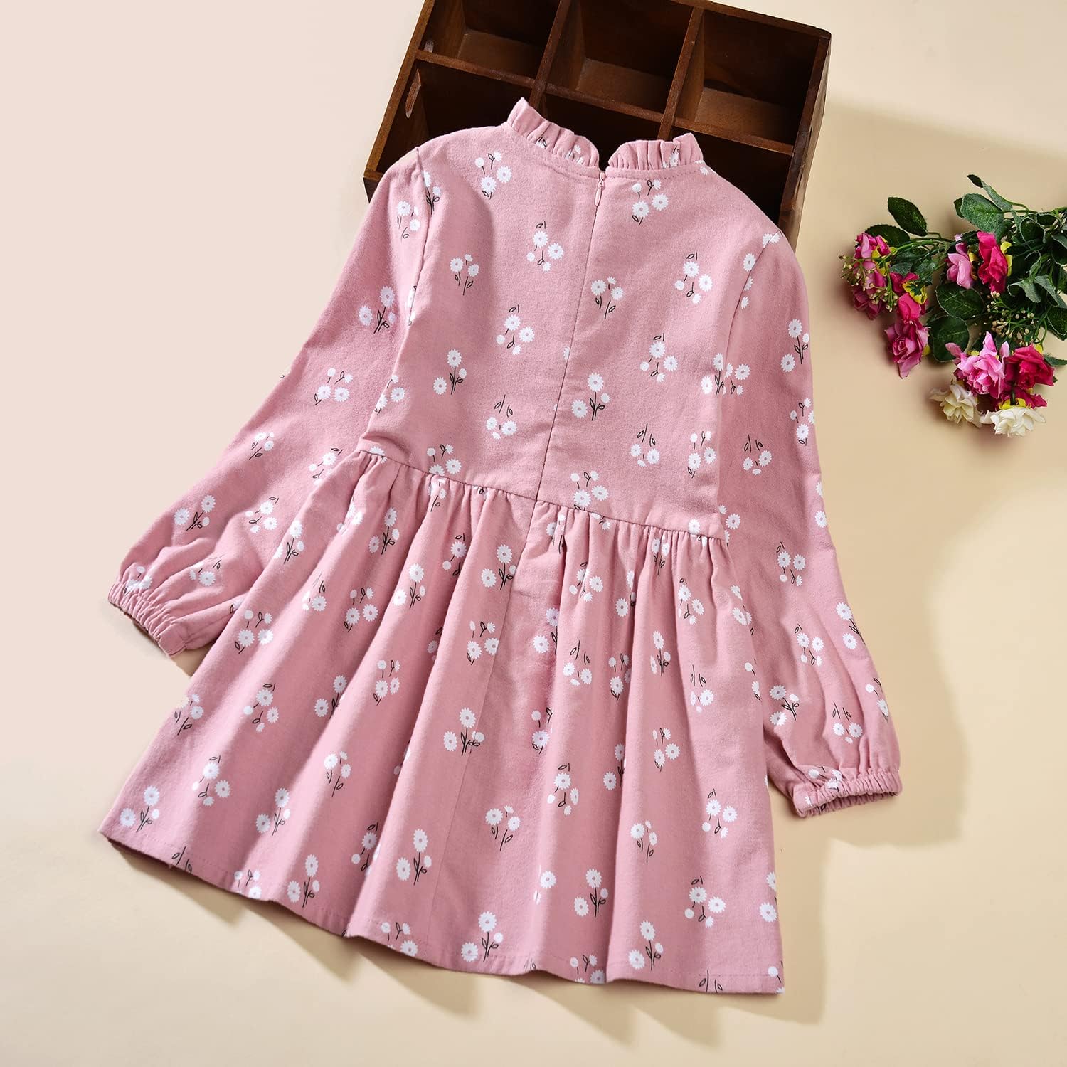 VINUOKER Toddler Girls Cotton Dress Floral Dress for Little Girls midi Dress 2-7years Fall Winter Dress - Image 3