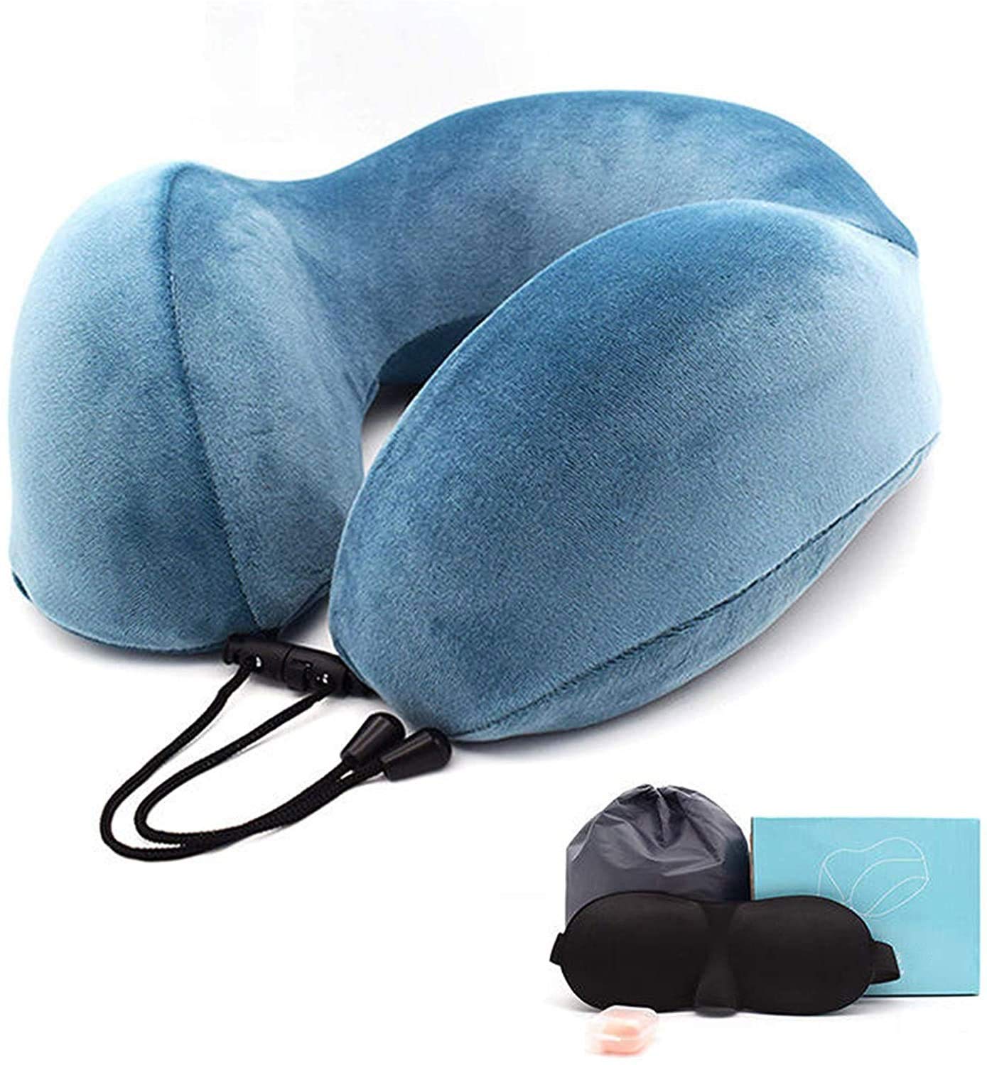 Cuscino da viaggio in memory foam, cuscino per il collo per aeroplano, cuscino per il supporto del collo e della testa per dormire e riposo in auto, kit di cuscini da viaggio con custodia, maschera p