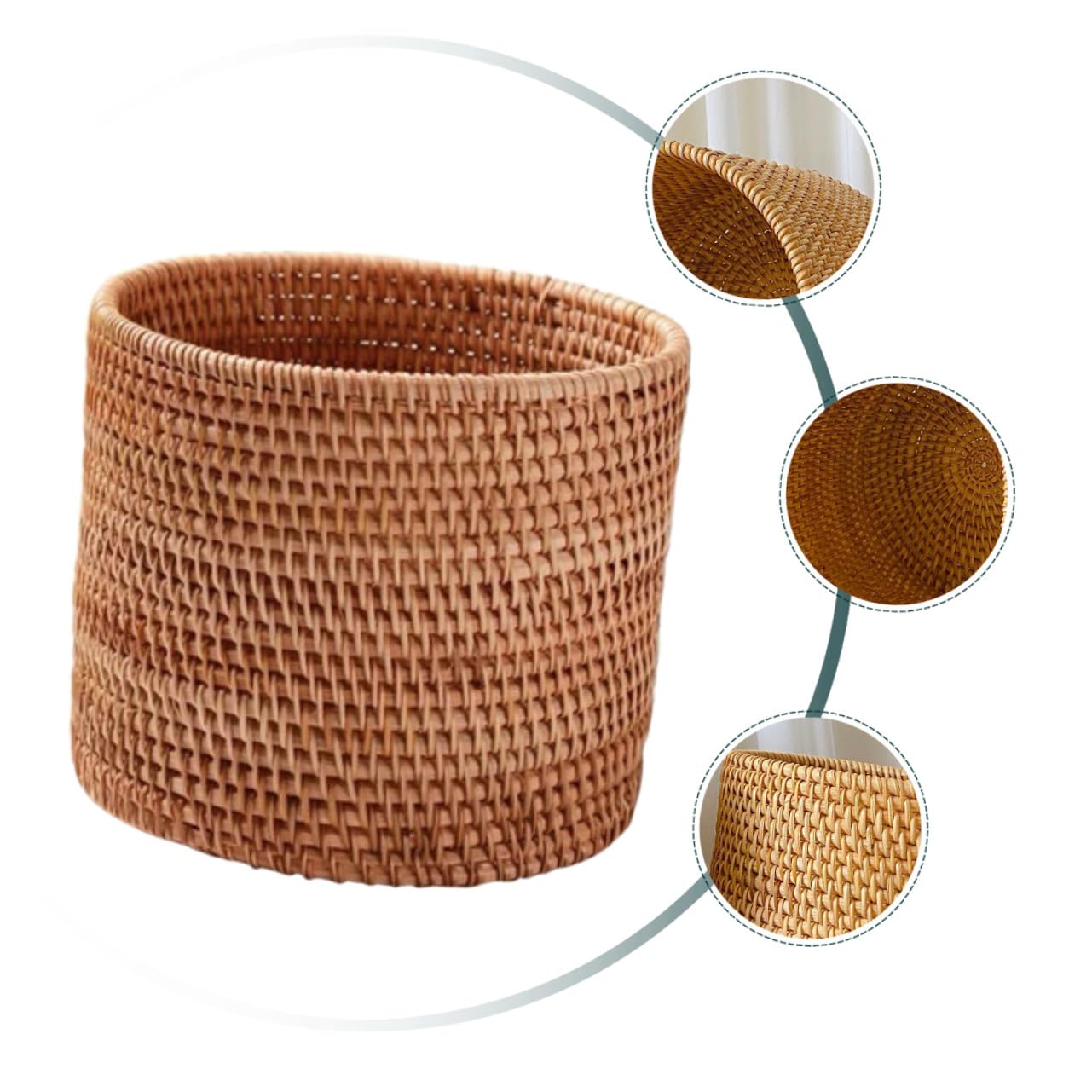 SHINEOFI Cestino in Rattan a Forma Rotonda Stile Pastorale Piccolo Portaoggetti Versatile per Casa e Scrivania Design Naturale e Decorativo per Organizzare Accessori e Rifiuti