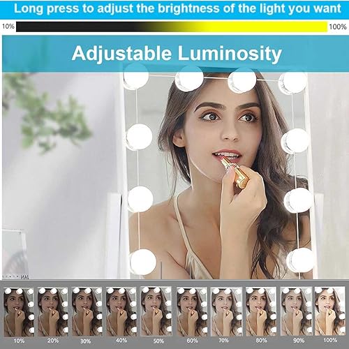 Miniatura 2 de Luz LED de tocador para espejo, luces de maquillaje estilo Hollywood con atenuador y adaptador de 12 V, espejo de tocador (espejo no incluido)