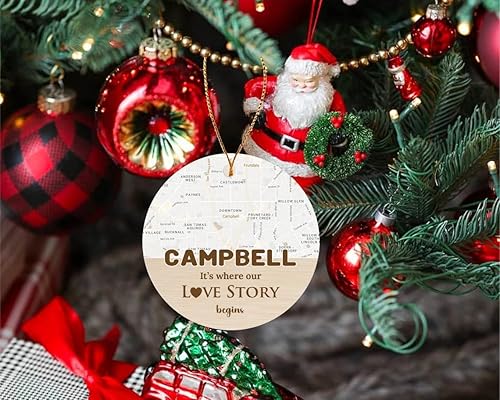 Miniatura 2 de 2023 Ornament Christmas Map City Campbell CA It's Where Our Love Story Begins for Couple Campbell Ornament 3 inch Circle Plastic