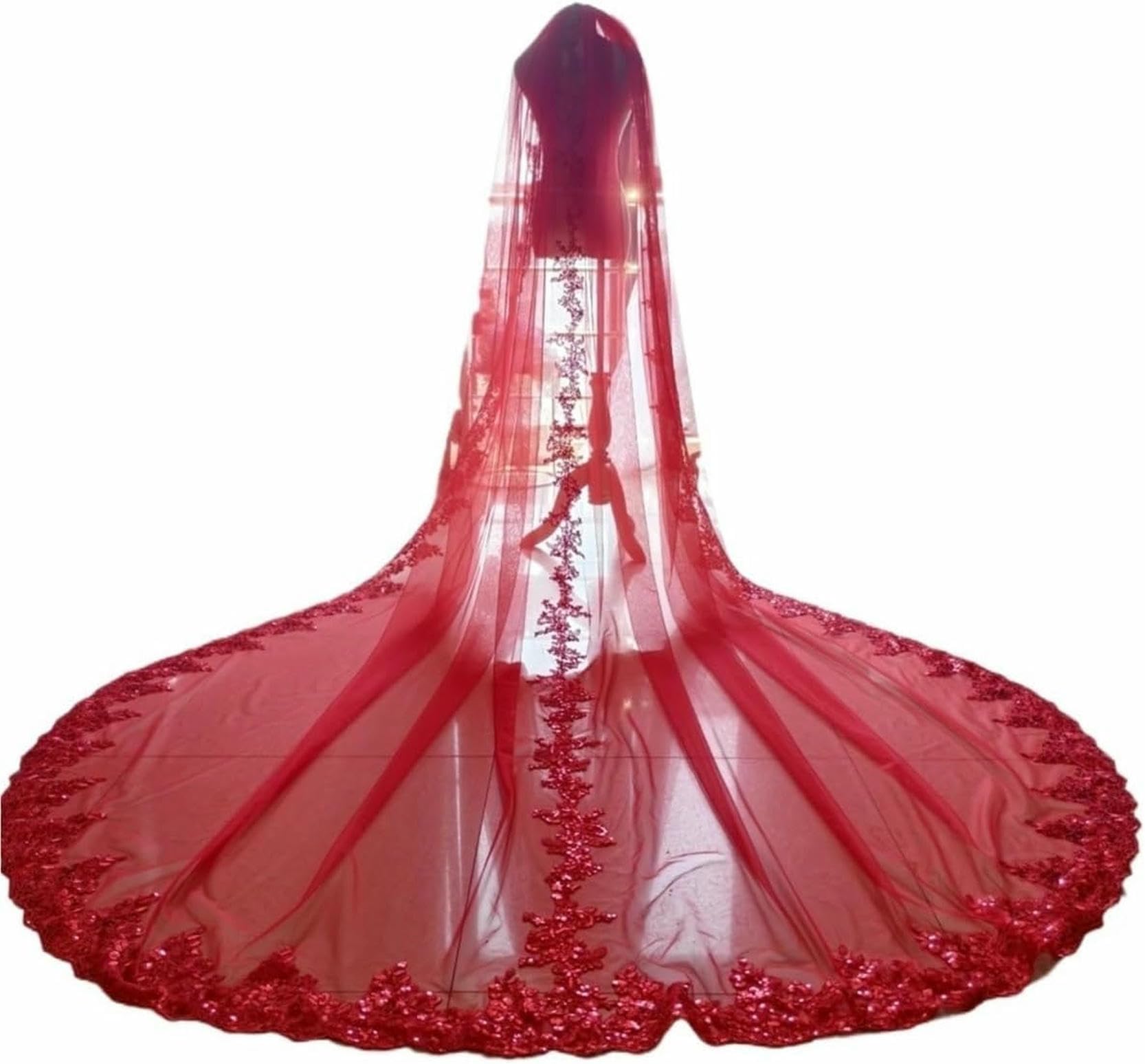 Velo de boda catedral de 3 metros accesorio nupcial con peine de borde largo color rojo
