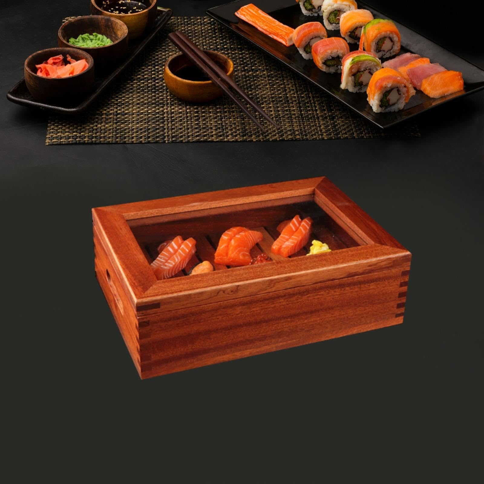 Comida plana japonesa de cocina plana para servir platos japoneses Sashimi Salmón Sushi Box para la escuela de catering (43 x 33 x 9,5 cm)