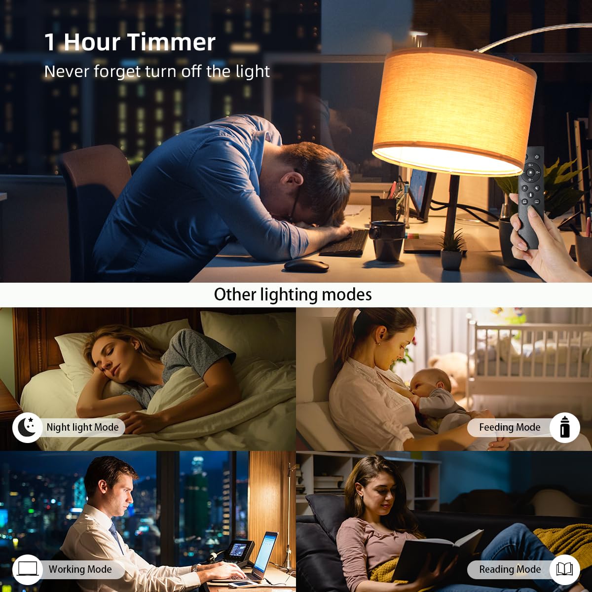 ANTENLICHT AURA Bogenlampe Stehlampe mit Fernbedienung Inklusive LED E27 | Wohnzimmer Stehlampe Dimmbar Nickel I Stoffschirm Braun I Fußschalter I Bogenleuchte Vintage für Schlafzimmer, Hotel