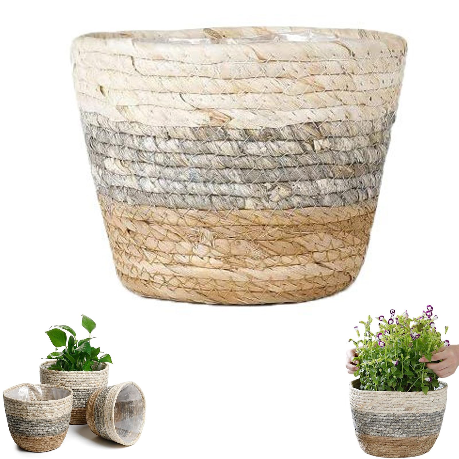 Cesto In Vimini Naturale 45x35cm | Portaoggetti Multiuso | Per Piante, Decorazione Casa E Spiaggia - Foto 10