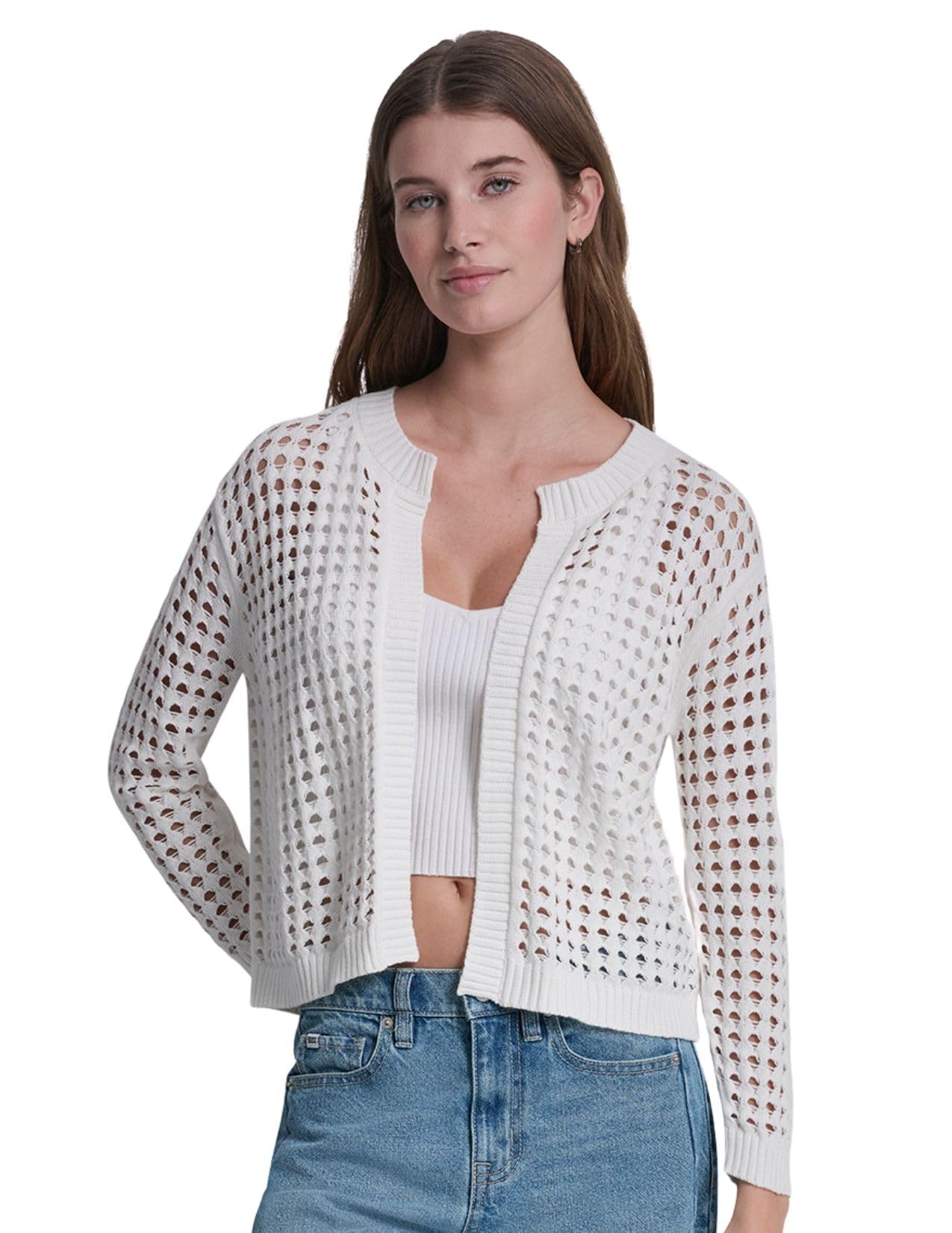 

                                                    DKNY Women's Long Sleeve Open Stitch Cardigan, Ivo