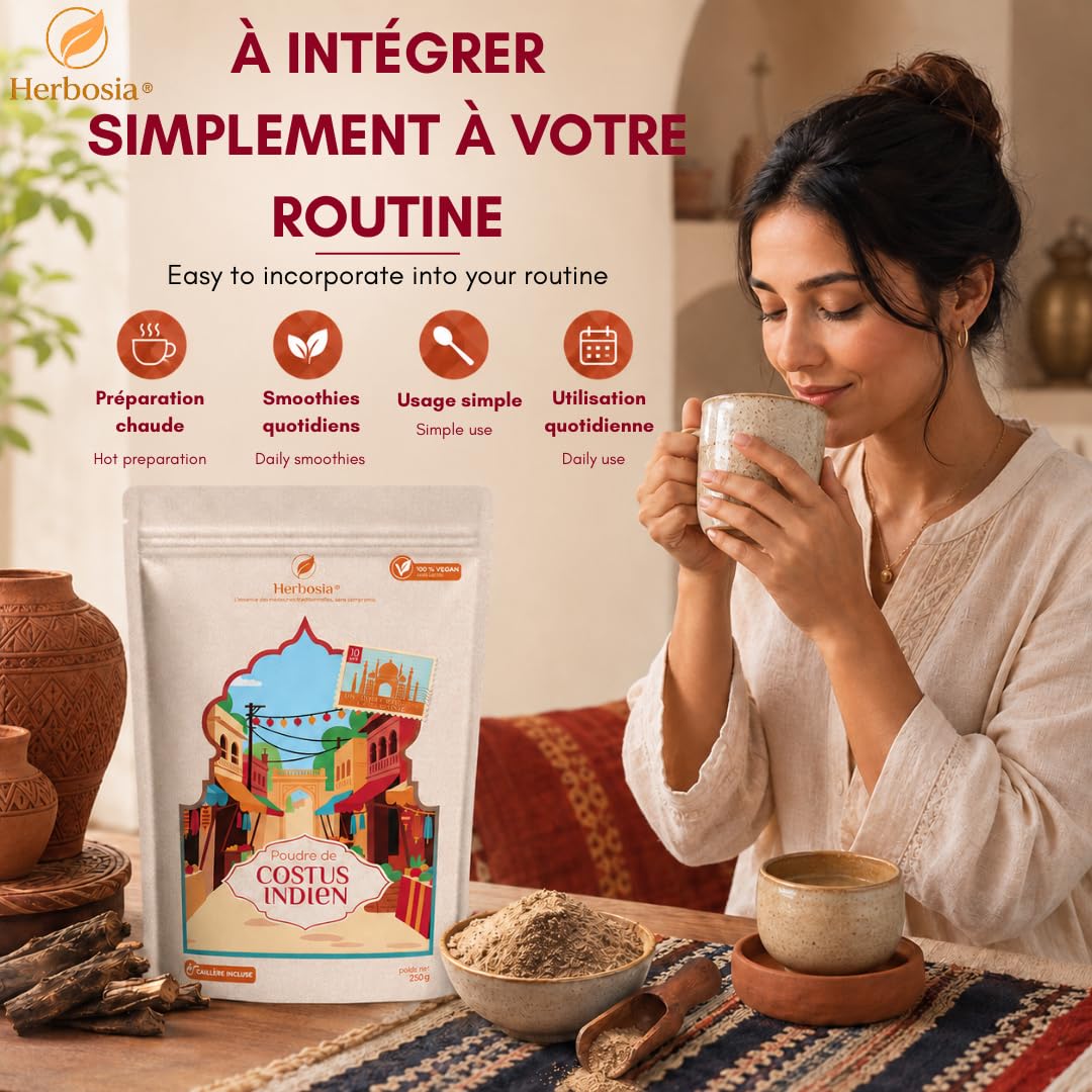 Poudre de Costus Indien 250 g – Racine en Poudre – 100% Végan Sans OGM – Texture Fine & Arôme Intense – Sachet Refermable + Cuillère Doseuse