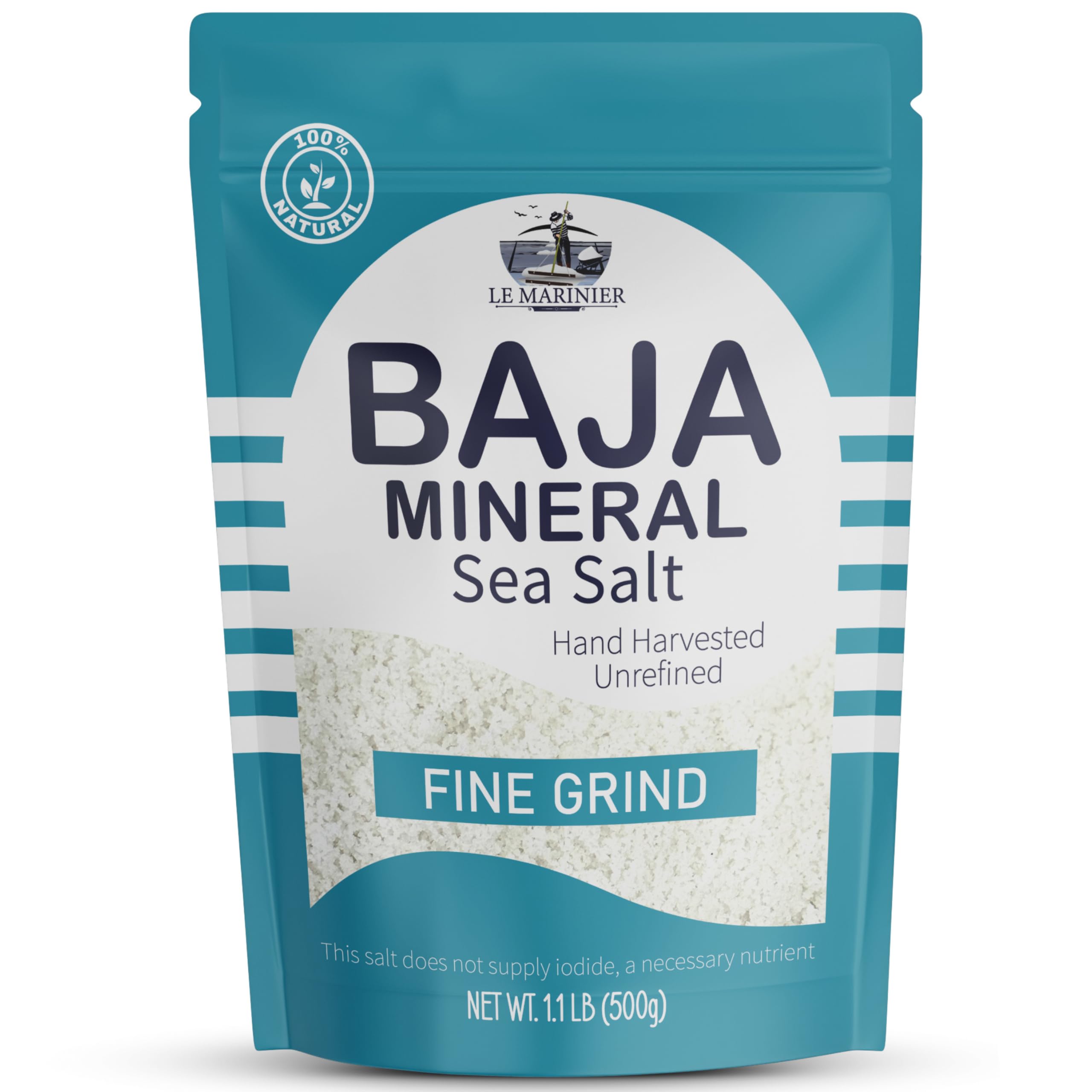 LE MARINIERBaja Mineral Sea Salt Fine Grind, 1.1lb - 18oz | 100% Natural and Unrefined | Authentic Baja Sea Salt, Mineral Rich, Hand Harvested (1.1lb Fine Grind Baja Salt)