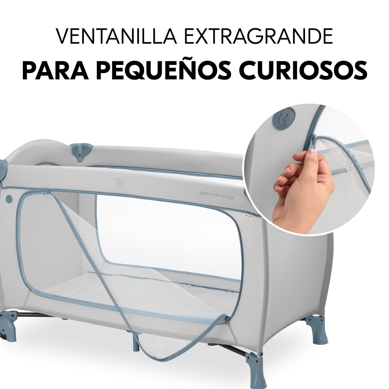 Hauck Sleep N Play Go Plus Cuna de Viaje con Ruedas, Parque Infantil desde el Nacimiento, Cuna Bebe Viaje con Bolsa de Transporte, Parque Bebe Plegable con Apertura XL - Dusty Blue