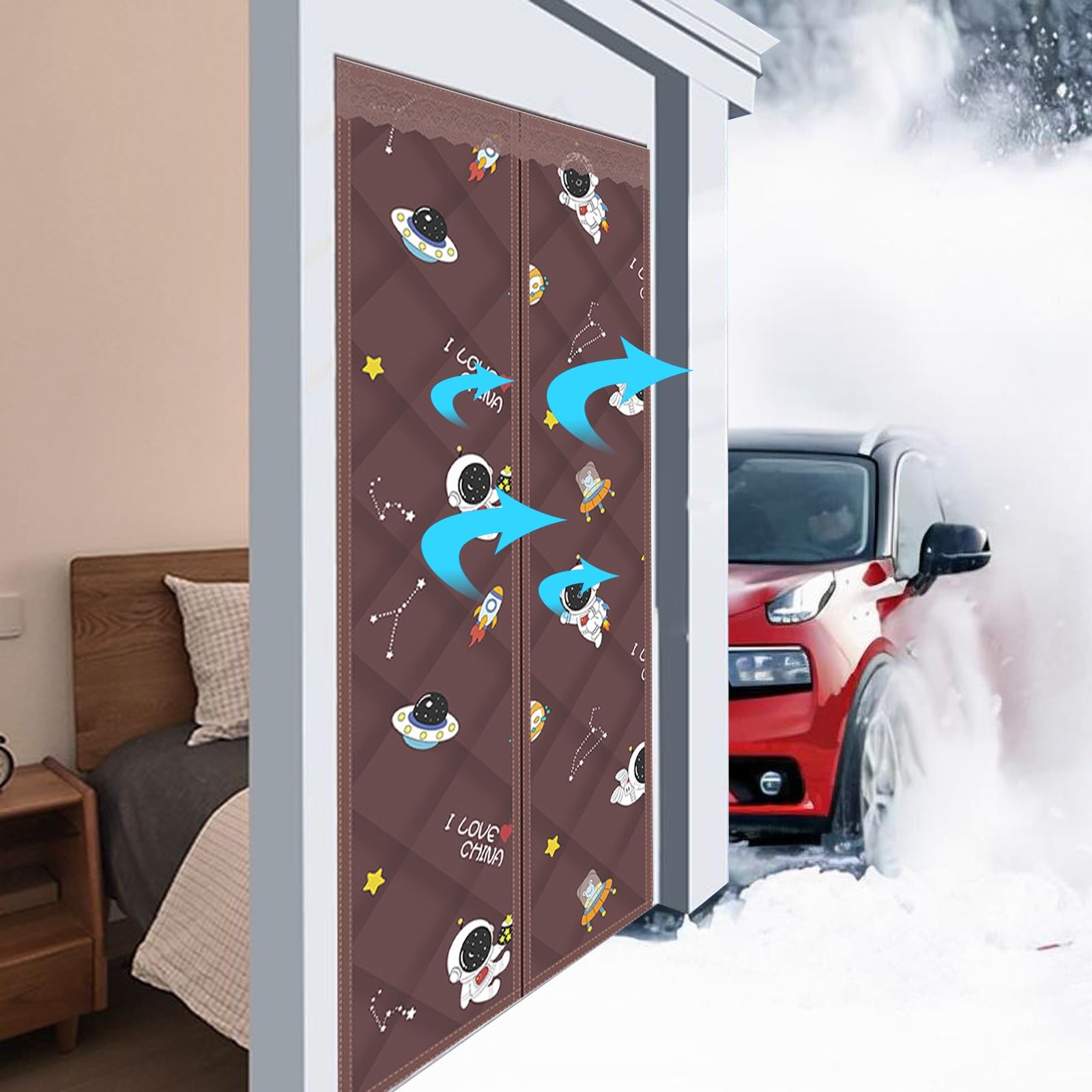 Rideau Thermique Magnétique 100x245 cm Coupe-Vent et Imperméable pour Porte