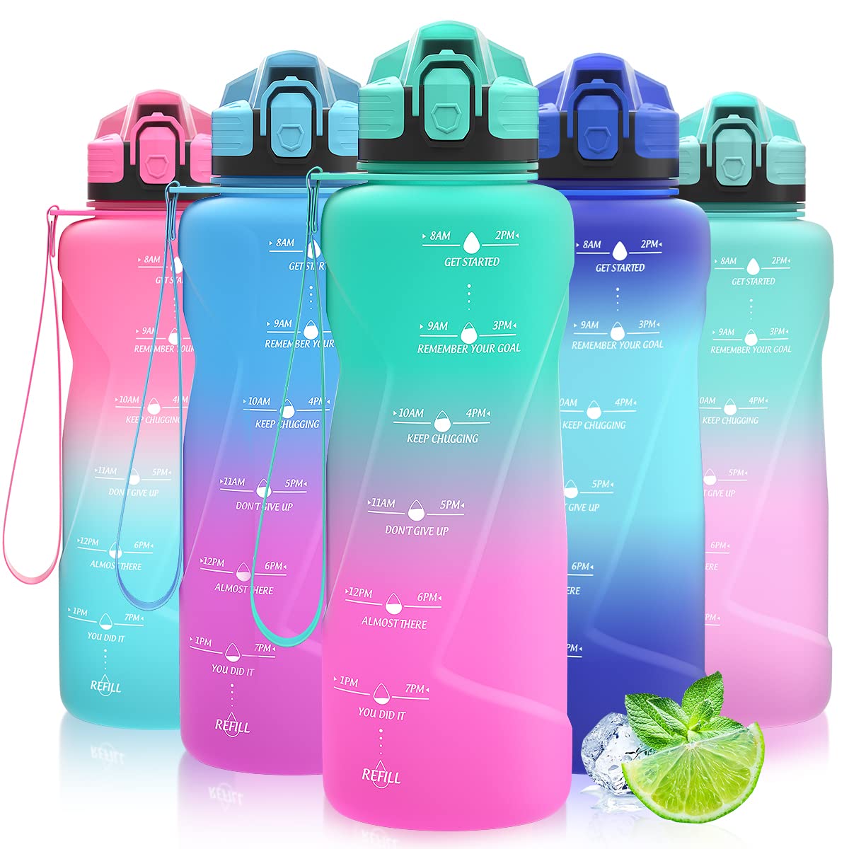 Coolfel Sport Trinkflasche 2l, 1,5l, 1l, 700ml, 500ml Trinkflasche Kinder Auslaufsicher, Motivierende Wasserflasche mit Zeitmarkierung Bpa Frei Tritan Trinkflasche für Mädchen, Junge, Schule, Gym