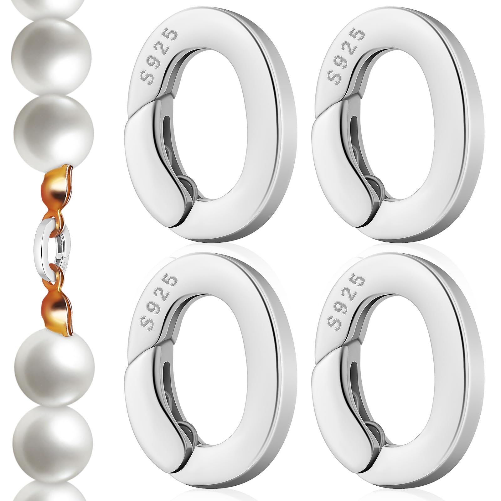 Fermeture ovale de collier pour usage quotidien, 4 raccourcisseurs clip en argenté S925