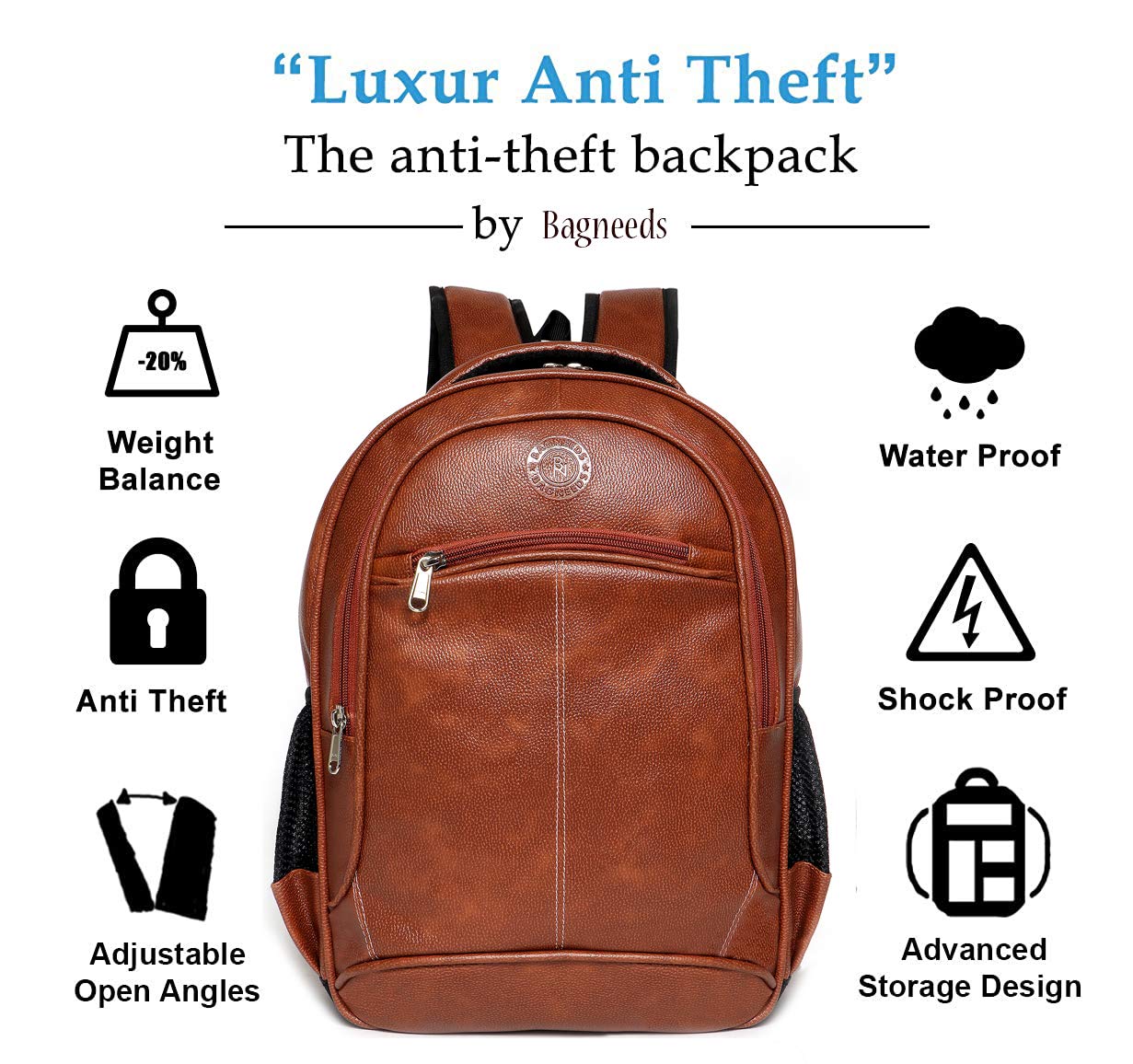 Bagneeds 20 Litres Leather School/College & Travel Laptop Backpack For Unisex - Tan 2