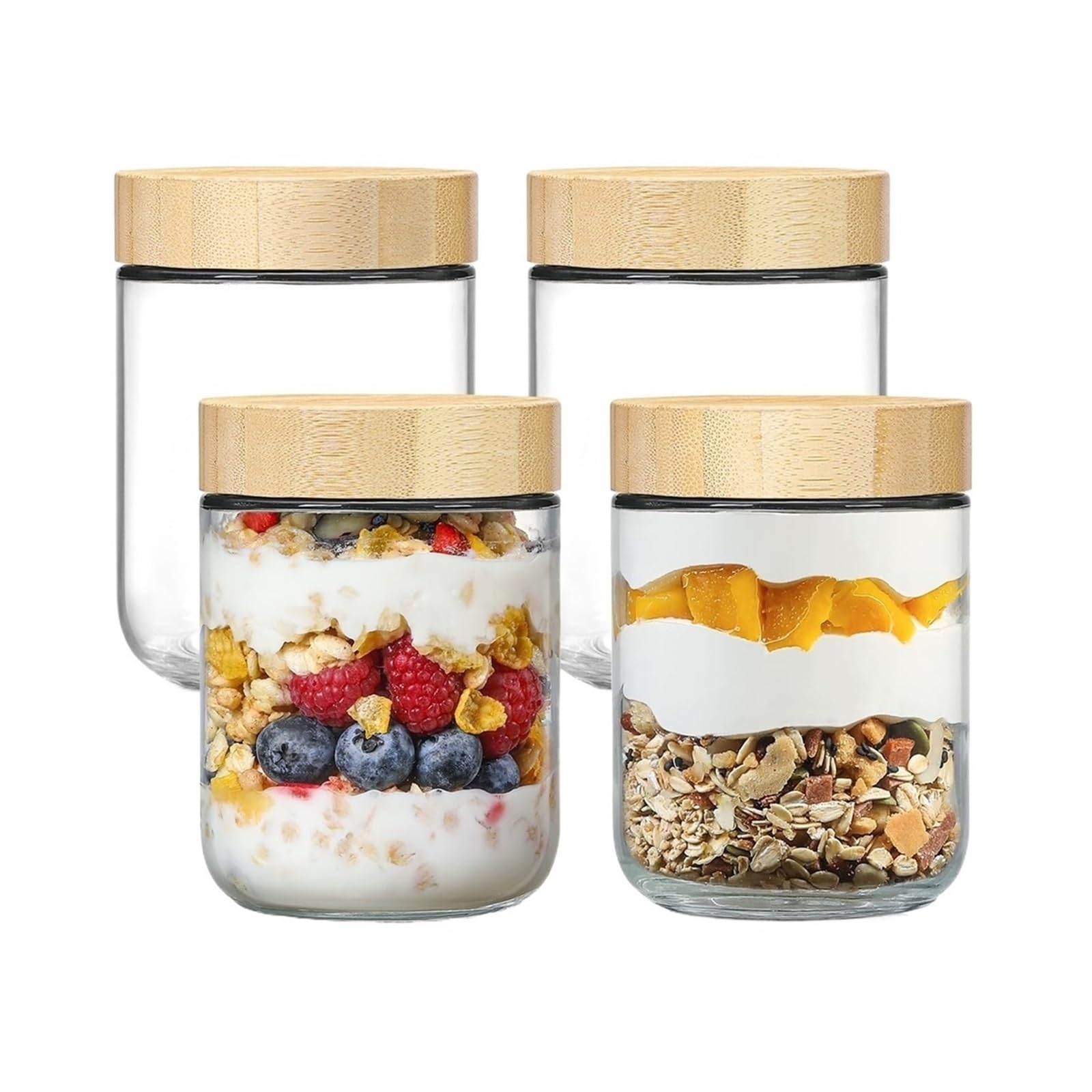 ZNJAMN 4pack Glass Jars With Airtight Lid 16oz Over Night Oats Container With Snack Storage Salad,Yogurt, Sugar for Pickling
