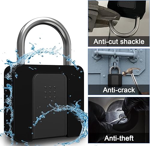 Miniatura 10 de Candado de huellas dactilares, cerradura de combinación resistente, candado con llave, Bluetooth y desbloqueo de huellas dactilares, impermeable con