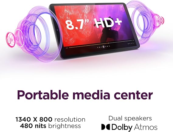 Lenovo Tab One - Lightweight Tablet - up to 12.5 Hours of YouTube Streaming - 8.7 HD Display - 4 GB Memory - 64 GB Storage - MediaTek Helio G85 - Includes Folio Case
