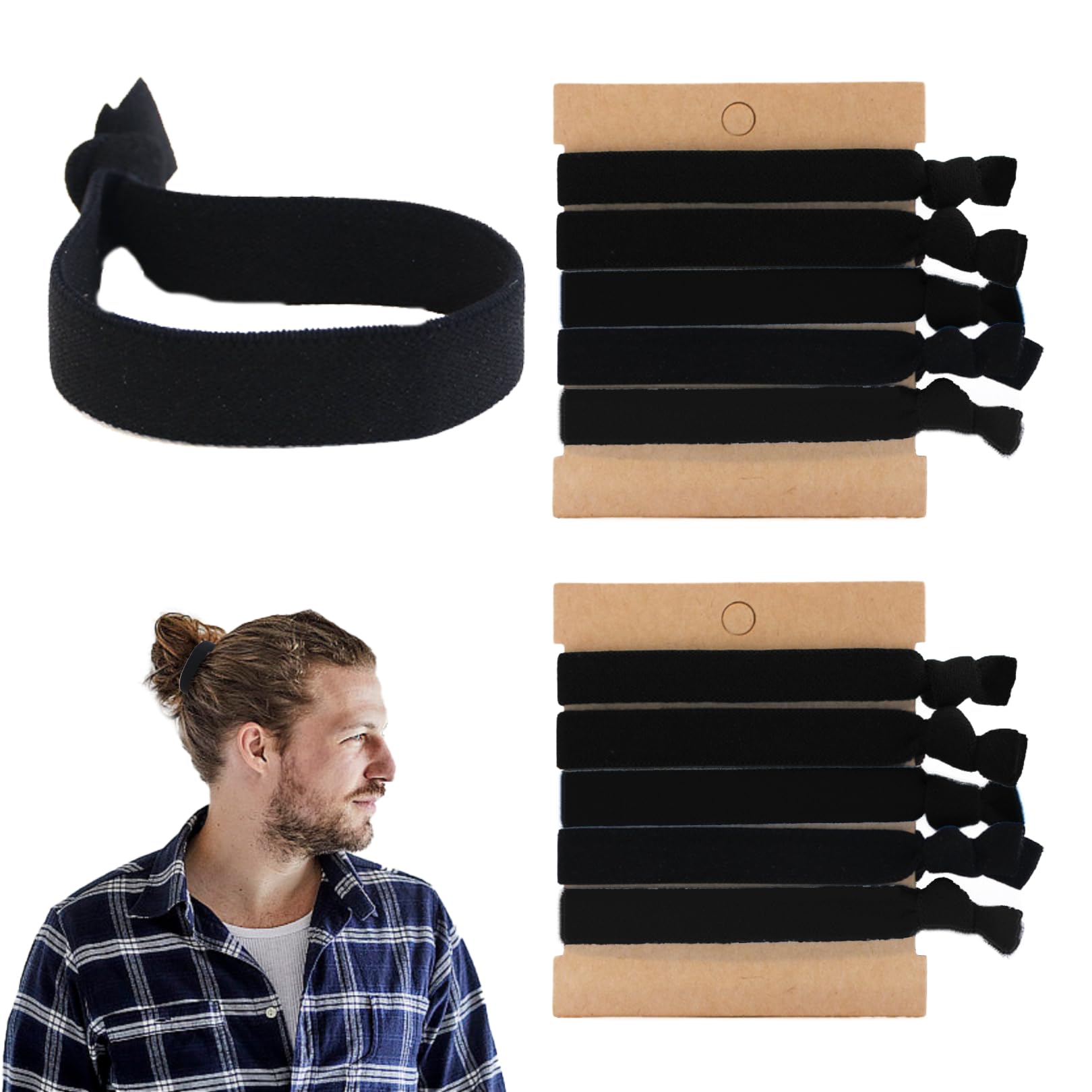 Men's Hair Elastic, 10 Pieces Wide Knot Elastic Bands For Men With Long Hair - View #4