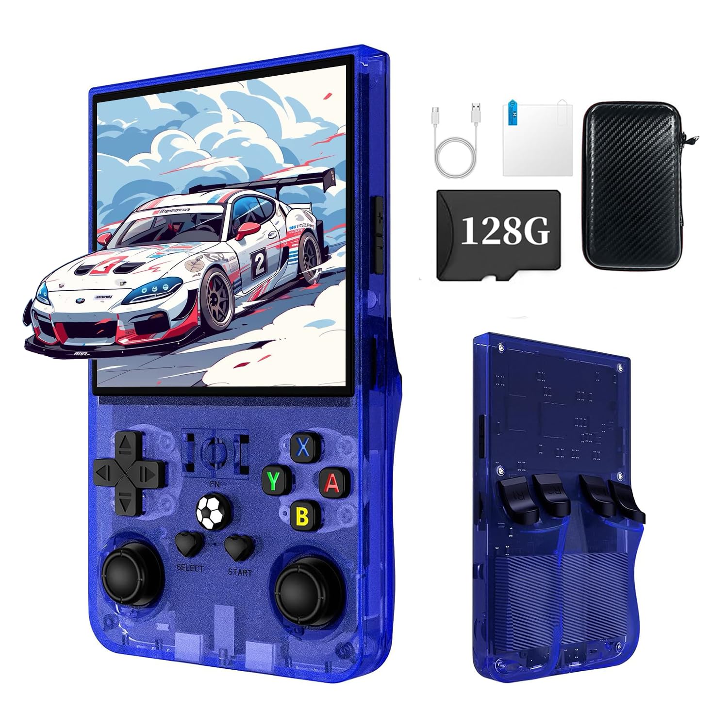 R36MAX Console de Jeu Portable rétro 128 Go - 4K HD Écran IPS 4,0" avec de Nombreux Jeux, système Open Source Linux, Console de Jeu rétro(Bleu)