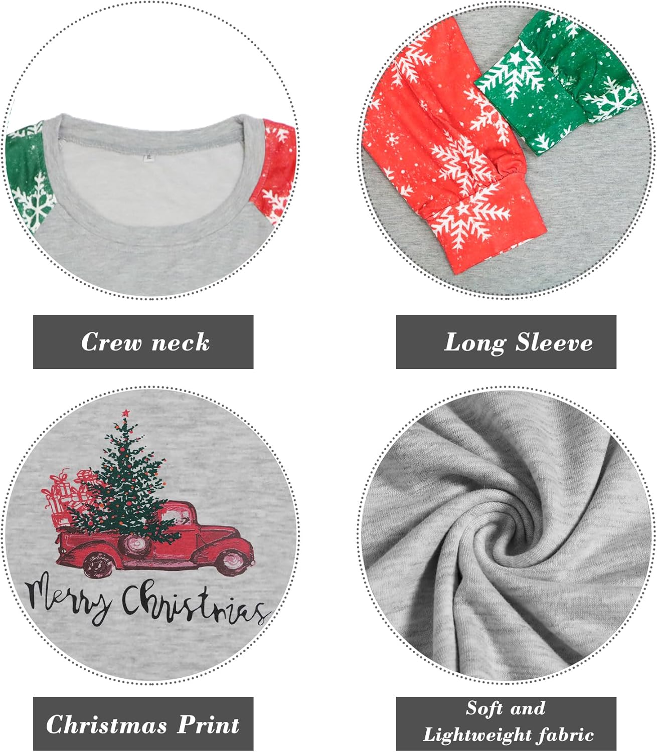 Binshre Merry Christmas Shirts for Women Christmas Tree Sweatshirts Funny Plaid Holiday T Shirt Snowflake Long Sleeve Tops - Image 6