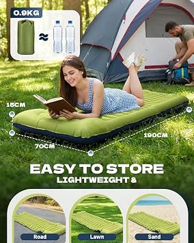 Self Inflating Camping Mat with Built-in Foot Pump,Ultralight Inflatable Sleeping Mat with Integrated Pillow,for Camping, Backpacking, Hiking, Ten,190 x 70 x 15 cm