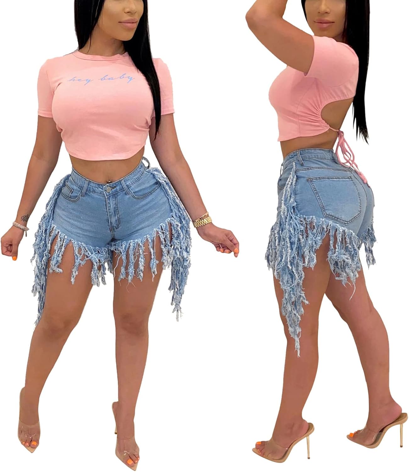 Jean Shorts for Women Frayed Raw Hem Ripped High Waisted Summer Denim Shorts - Image 4