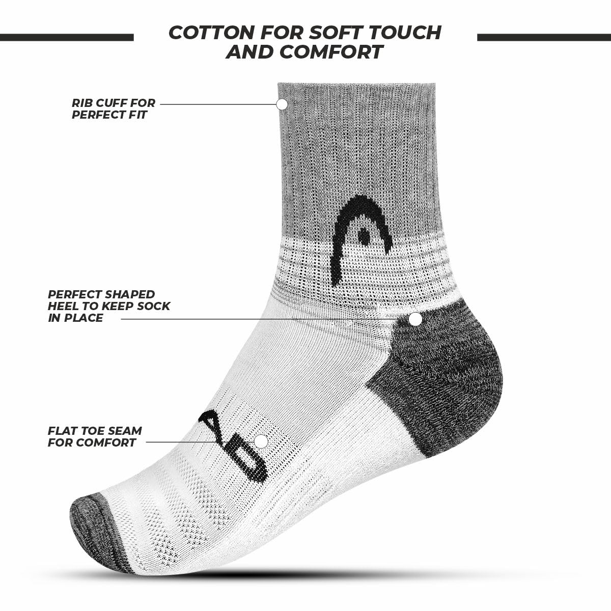 HEAD HSK-83 Ankle Socks (White/Grey Melange/Anthra Melange) - Image 2 thumbnail