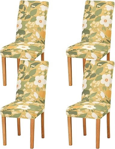 Pastoral Illustration Floral Yellow Decorative Chair Cover for Dorm Desk Chair for Dining Room Anti-Dust Chair Covers with Bottom Straps cubre