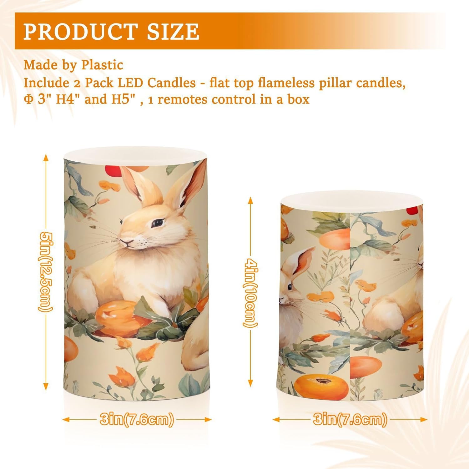 Nander Cute Easter Rabbits Flameless Candles,Battery Operated LED Pillar Candles with Remote Control and Timer, Radiance Candles,Set of 2