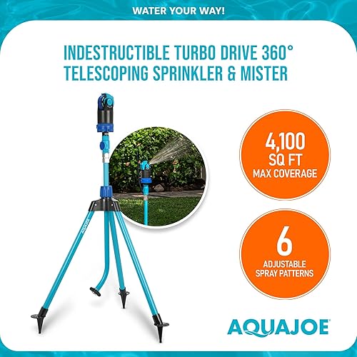 Miniatura 3 de Aqua Joe AJ-6PSTB-MAX - Aspersor HD y Mister con base de trípode de metal, 6 patrones, cobertura de 4100 pies cuadrados, azul