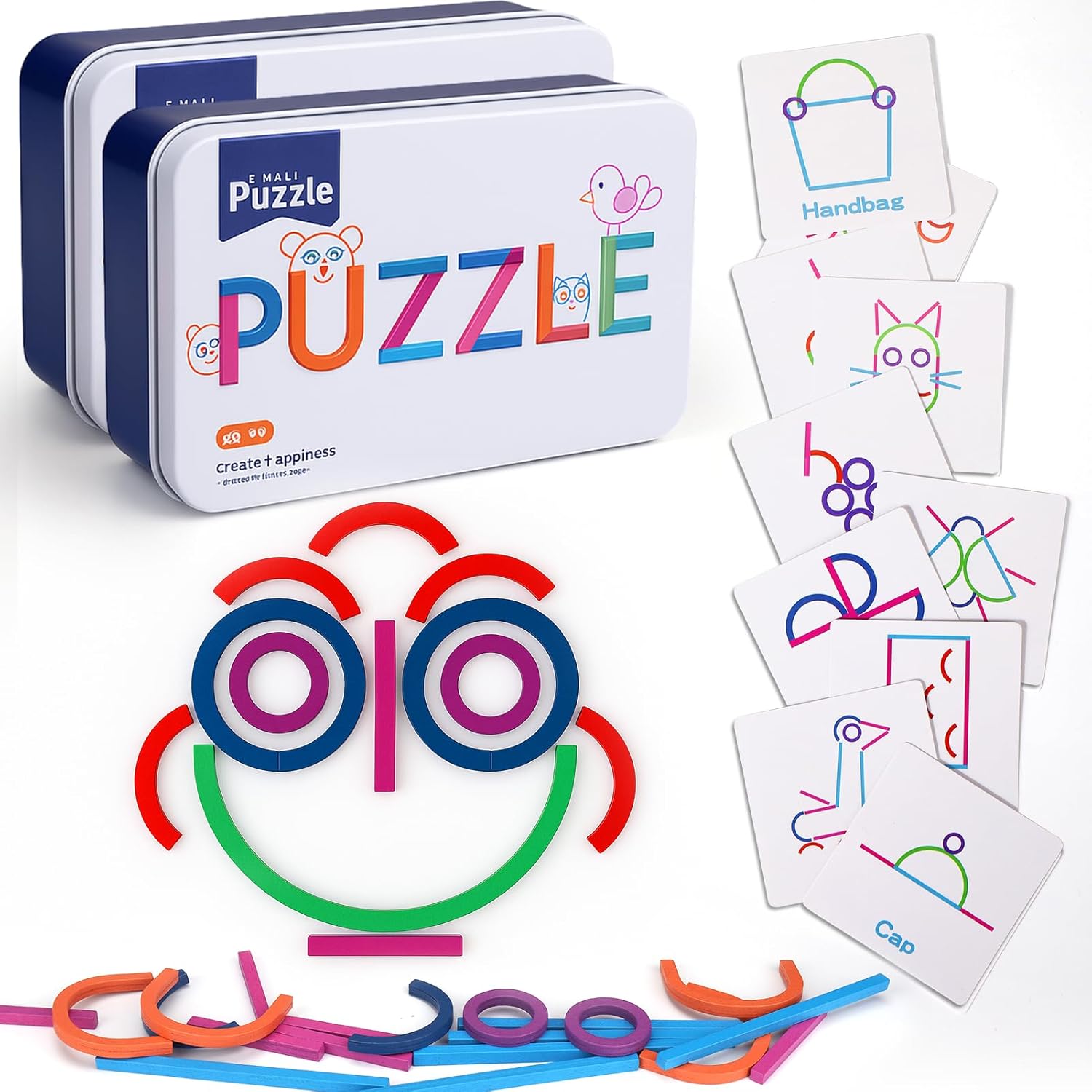 Vodolo Wooden Pattern Blocks Sticks and Rings Learning Set,Smart Sticks for Kids 3 4 5 Years Old,Puzzle Stick Building Toys,Montessori Brain Blocks Preschool Toys Learning Resources