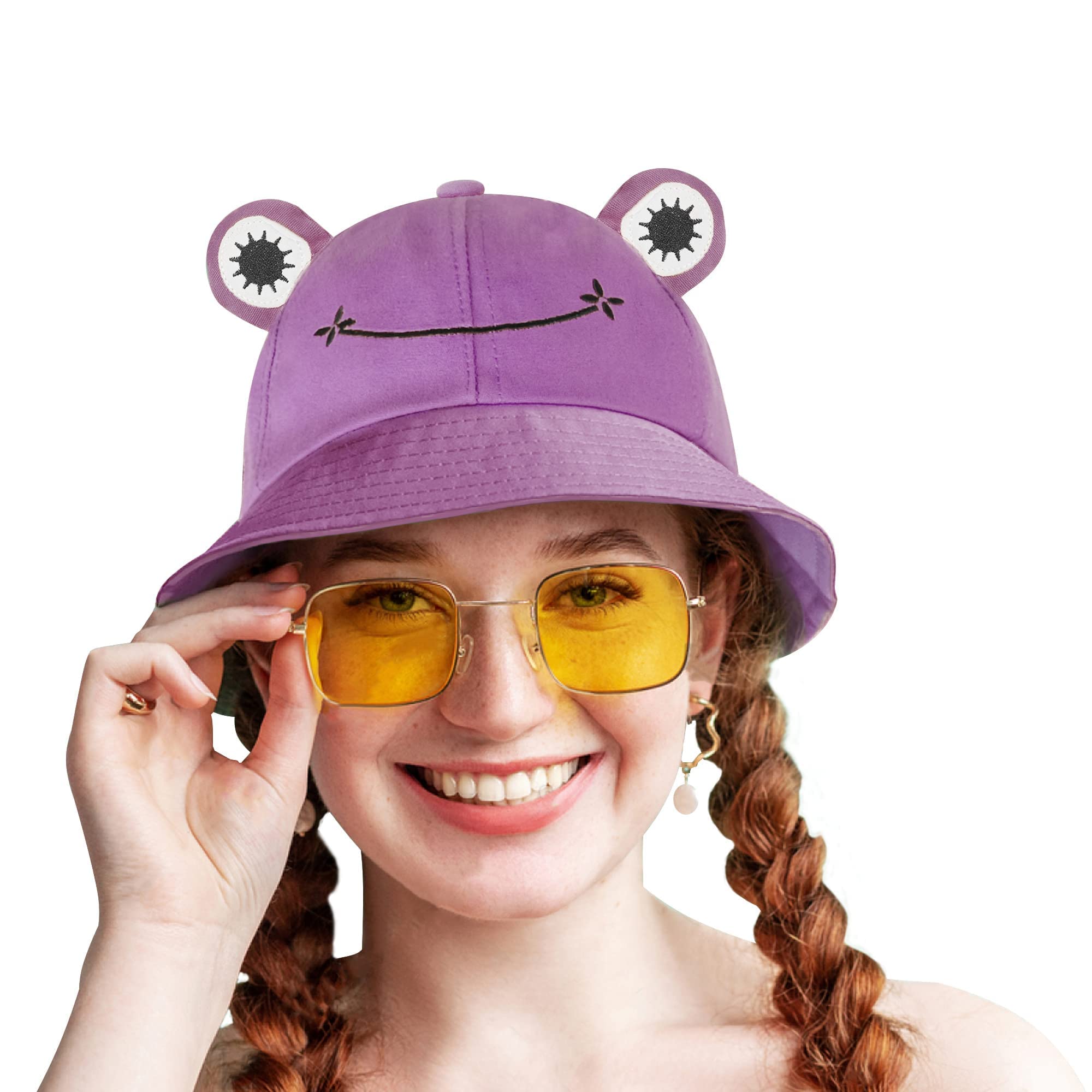 SAOROPEB Frog Hat for Adult Teens, Cute Frog Bucket Hat, Cotton Bucket Hat Funny Hat Fisherman Hat for Men Women