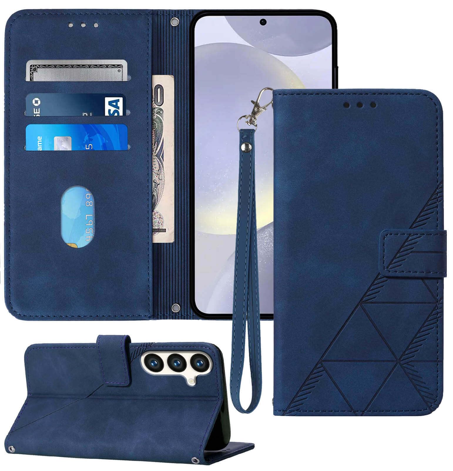 S24 Wallet Case,for Samsung Galaxy S24 Case,Card Holder Slots Wrist Strap TPU Interior Protective S24 5G Phone Case,Stand PU Leather Folio Flip Cases Cover for Samsung Galaxy S24 (2024) (Blue)
