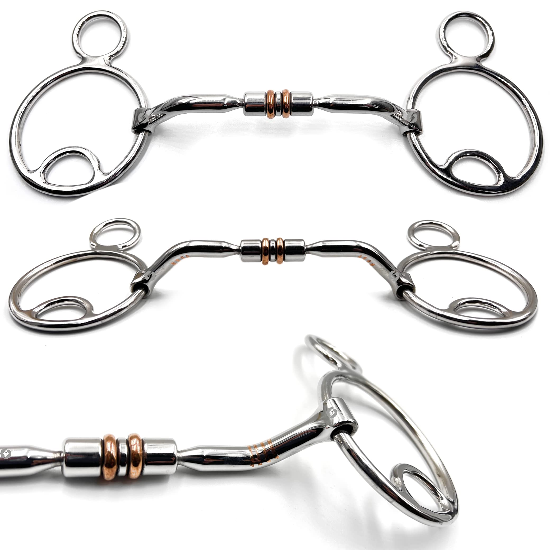 Universal Wilkie Bevel Beval Loose Ring Horse Bit Snaffle Copper Roller & Inlay (5")