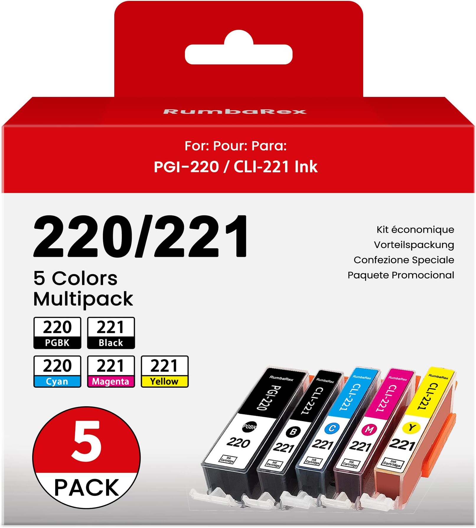 - PGI-220 CLI-221 Ink Cartridges Replacement for Canon 220 221 PGI220 CLI221 Ink Cartridges Maxify MX860 MP980 MP560 MP620 MP640 MP990 iP4600 iP3600 iP4700 MX870 Printer Ink 5-Pack (PGBK/BK/C/M/Y)
