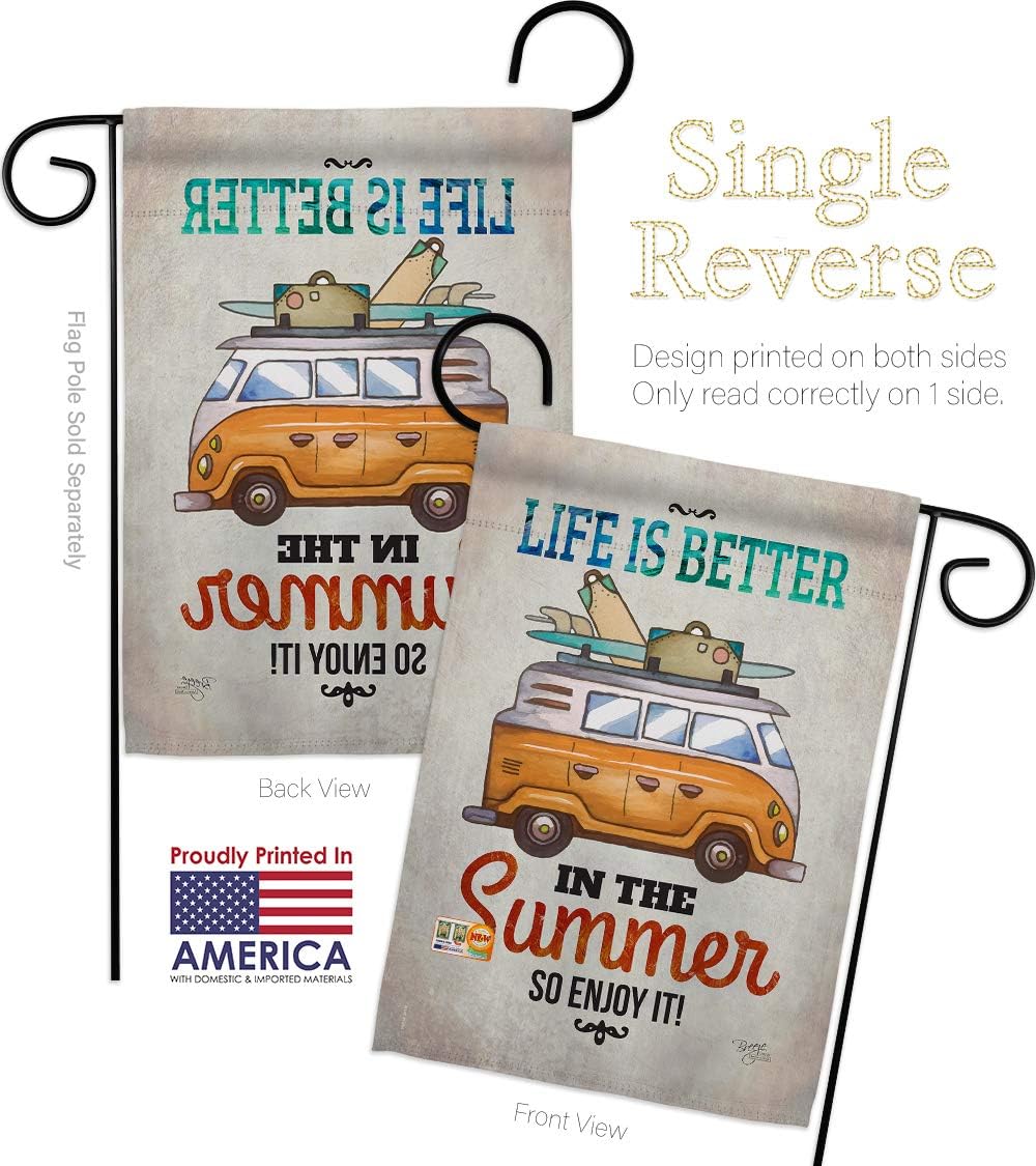 Better in Summer Garden Flag Set with Stand Summertime Fun and Sun Beach Pool Luau Tropical Party Season Outdoor Sunny Small Decorative Gift Yard House Banner Made USA 13 X 18.5