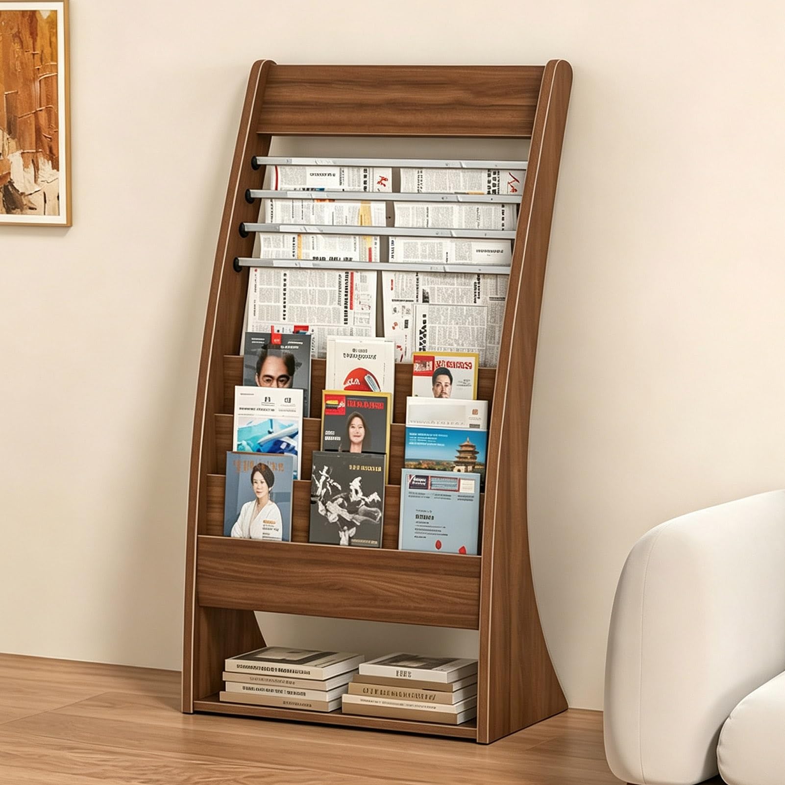 TRAGLO Wooden Magazine Racks Floor Newspaper Display Stand Brochure Holder