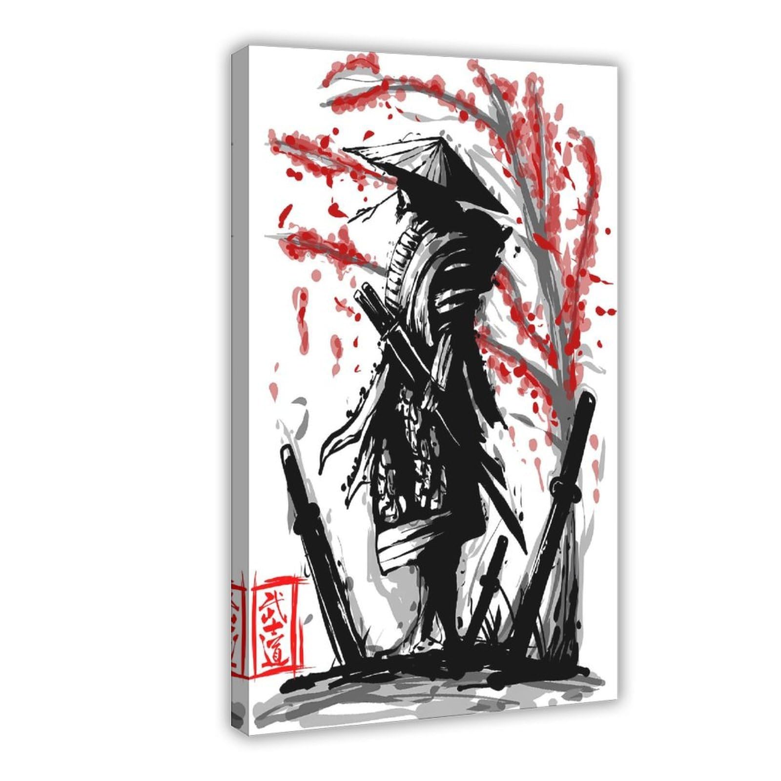Qnvjqkdsi Frame Japanese Samurai Art (4) Canvas Poster Bedroom Decor Landscape Office Room Decor Gift 24" L X 36" W